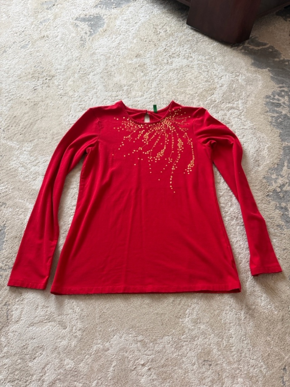 United Colors Of Benetton Red Long Sleeve Tee with Gold Dot Burst